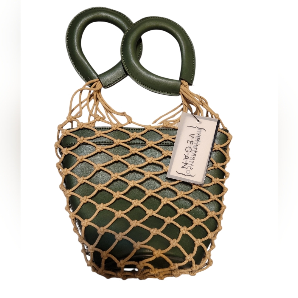 Melie Bianco ABBY Olive and Beige Netted Bag